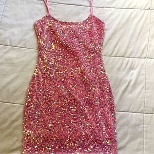 Pink Sequin Mini Dress